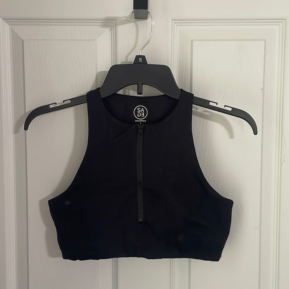 Cropped Halter half zip gym top